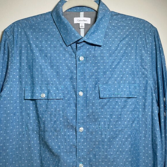 Men's Medium Calvin Klein Blue Long Sleeve Button Down Shirt - Picture 3 of 8